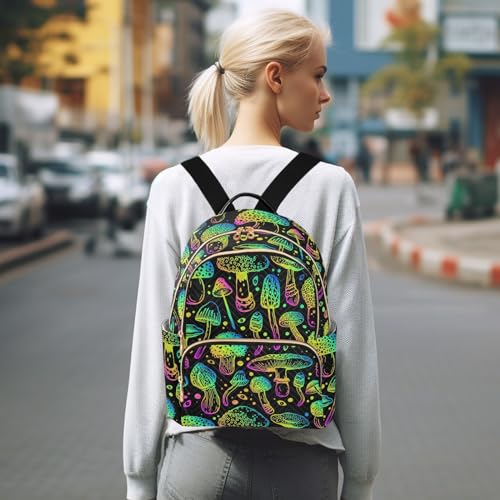 Image of Mini Backpack Trippy Colorful Mushroom Fashion Backpack Purse for Women,Handbag Shoulder Bag Casual Daypack, Ladies Gift for College Work（S）