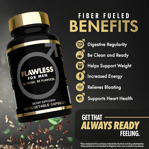 FLAWLESS FOR MEN: Be Ready Male Fiber Supplement | Support Gut Health with Psyllium Husk, Flax & Chia Seeds for Relief of IBS Symptoms | Digestive Cleanliness | 120 Vegan Capsules - Image 3
