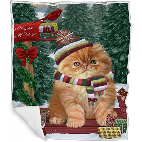 Doggie of the Day Persian Cat Blanket - Merry Christmas Woodland Sled - Super Soft & Warm Pet Theme for Sofa or Bed, Warm Fleece, Sherpa or Woven Material, BLNKT51196 (30x40 Fleece)
