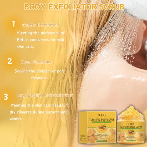 Turmeric Body Scrub - Natural Exfoliating Body Scrub with Shea Butter & Dead Sea Salt, Gentle Moisturizing Body Polish for Smooth & Glowing Beauty Skin, Vegan & Organic Body Care for Women & Men - Image 4