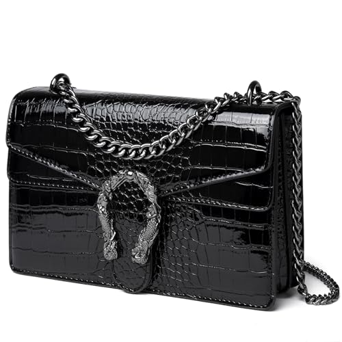 Image of MYHOZEE Crossbody Bags for Women - Snake Printed Clutch Purses Leather Chain Shoulder Bags Evening Handbags