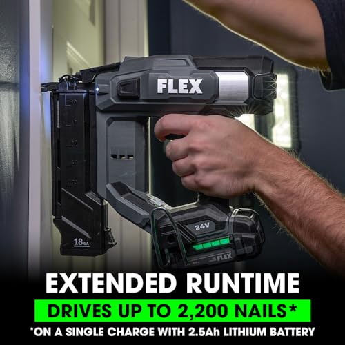Image of FLEX 24V Brushless Cordless 18 Gauge Brad Nailer Kit, Zero Ramp-up, 3 Nails /Sec, Light-Duty Decorative Trim, Drives 5 /8 inch to 2-1 /8 inch, Lightweight w / 2.5Ah Battery & 160W Fast Charger - FX4331-1A