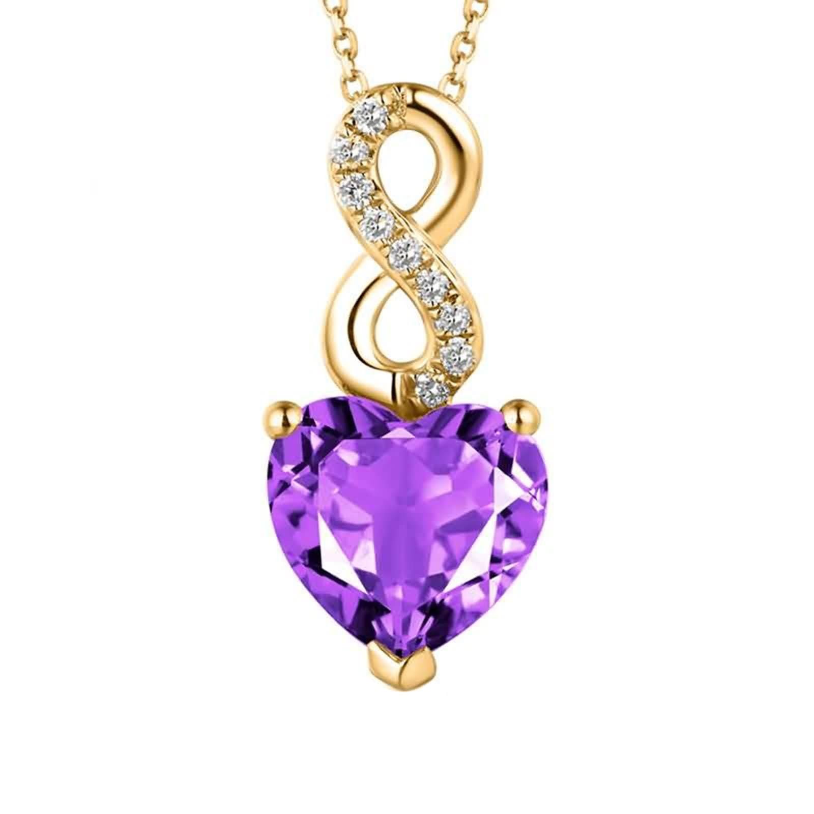 Collares para mujer de oro de 18 quilates, collar de oro amarillo real para mujer, amatista en forma de corazón y diamante creado en laboratorio, colgante de 1,68 quilates