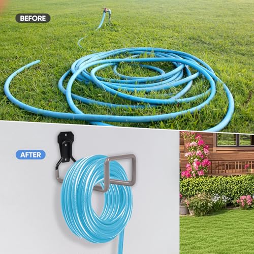 Image of Garden Hose Holder Hanger Wall Mount, Heavy Duty Water Hose Holder for Outdoor /Indoor Use in Yard, Metal Durable Hose Hooks, Ideal for Water Hose Storage (1 Piece, Gray)