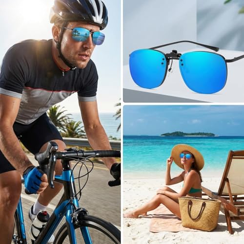 Image of Polarized Clip On Sunglasses, Flip Up Anti-Glare Driving Clip-on Shades, UV400 Protection Lens for Men Women