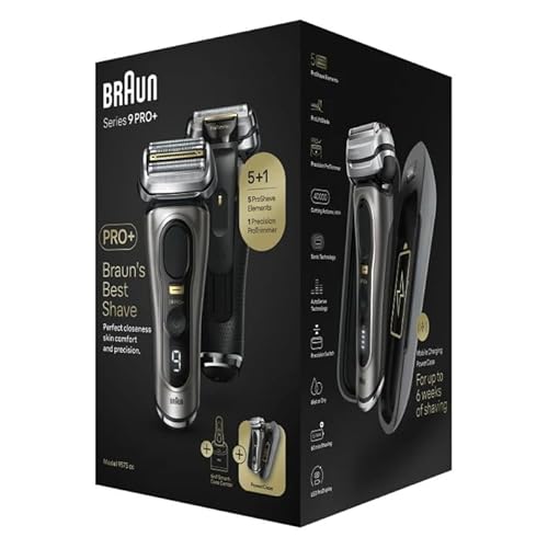 Braun Series 9 Pro+ - Estación de afeitar eléctrica (PowerCase), 9575 cc, metal precioso