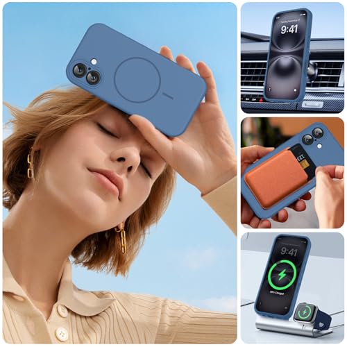 Image of Miracase Magnetic for iPhone 16 Plus Case, [Soft Anti-Scratch Microfiber Lining], Compatible with MagSafe, Liquid Silicone Shockproof Drop Protection Phone Case for 16 Plus,Glass Blue