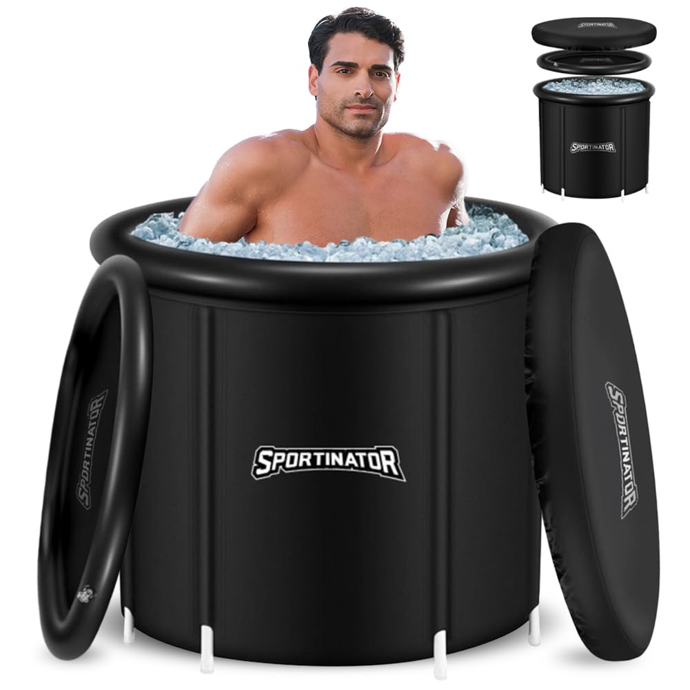 SPORTINATOR Regenerate Eisbad Tonne Ø 80 cm | 400 L | Kältetherapie & Regeneration | 5-Schichten-Gewebe | inkl. Zubehör Komplett-Set, Thermometer & Abflussschlauch (Schwarz)