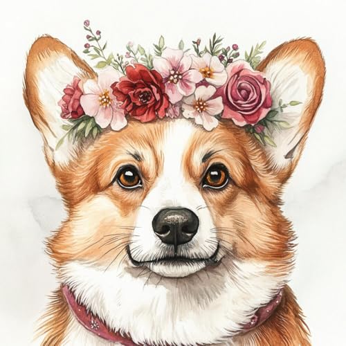 Cadeau créatif pour elle : kit de perlage débutant corgi et fleurs