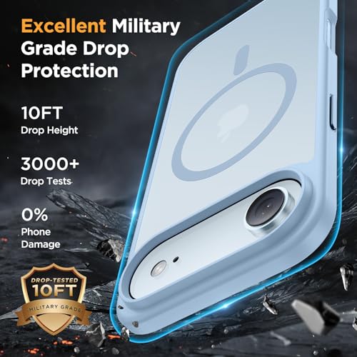 Image of Miracase Magnetic for iPhone Air Case with Screen Protector(Compatible with MagSafe), Slim Thin Translucent Matte Military-Grade Protected Phone Cover for iPhone 17 Air 6.5 inch, Light Blue