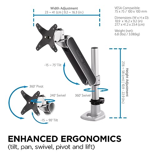 Image of ViewSonic LCD-MA-001 Spring-Loaded Monitor Desk Mounting Arm for 1 Monitor 32 Inches and Above Max 22 lbs, VESA Compatible, Full Ergonomic Adjustability, and 2-in-1 Mounting Base