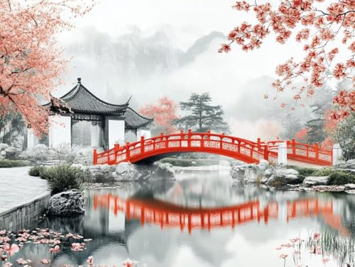 Pintar por numeros adultos puente Japon el regalo ideal de cumpleanos y manualidades DIY