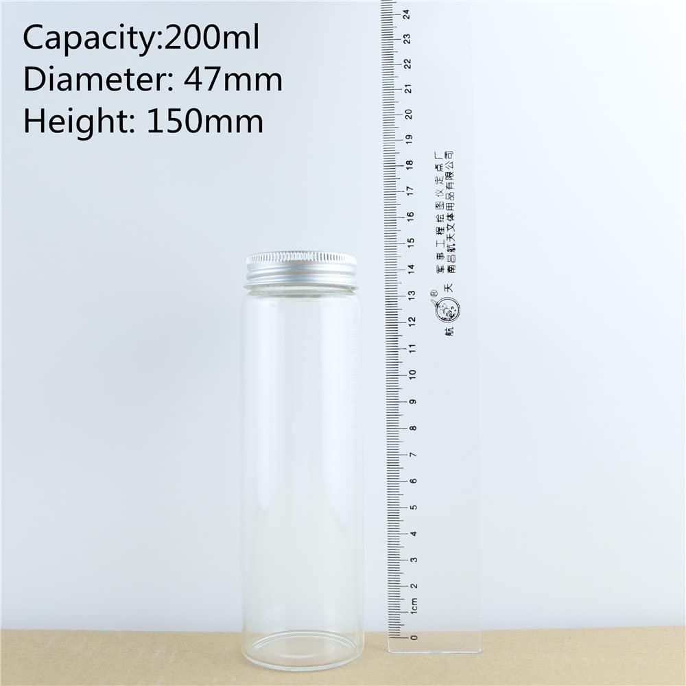 SYLALE 6 Piezas 47 * 150mm 200ml Botella de Vidrio Vial tapón de Rosca de Plata Frasco Lindo Viales DIY artesanía contenedor Transparente Tubo de ensayo frascos de Vidrio