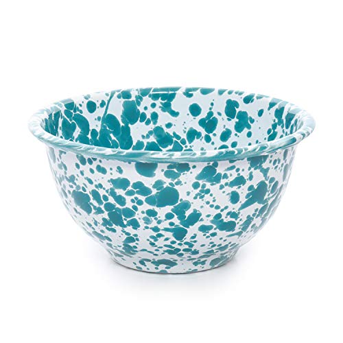 Crow Canyon Home Enamelware Small Rice Bowl, 14 ounce, Turquoise/White Splatter (Set of 4)