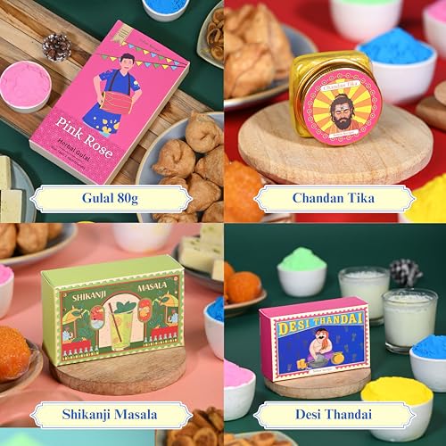 Image of Indian Karigar Rangotsav Box 2026 | 9 Inclusions | Holi Gulal for Holi Colour 80g | Thandai Powder + Shikanji Powder + Mukhwas & More | Organic Skin Safe Holi Colors With Certificate & Greeting Card | Herbal Gulal Holi Gift Hampers (Rangotsav Holi Gifts)
