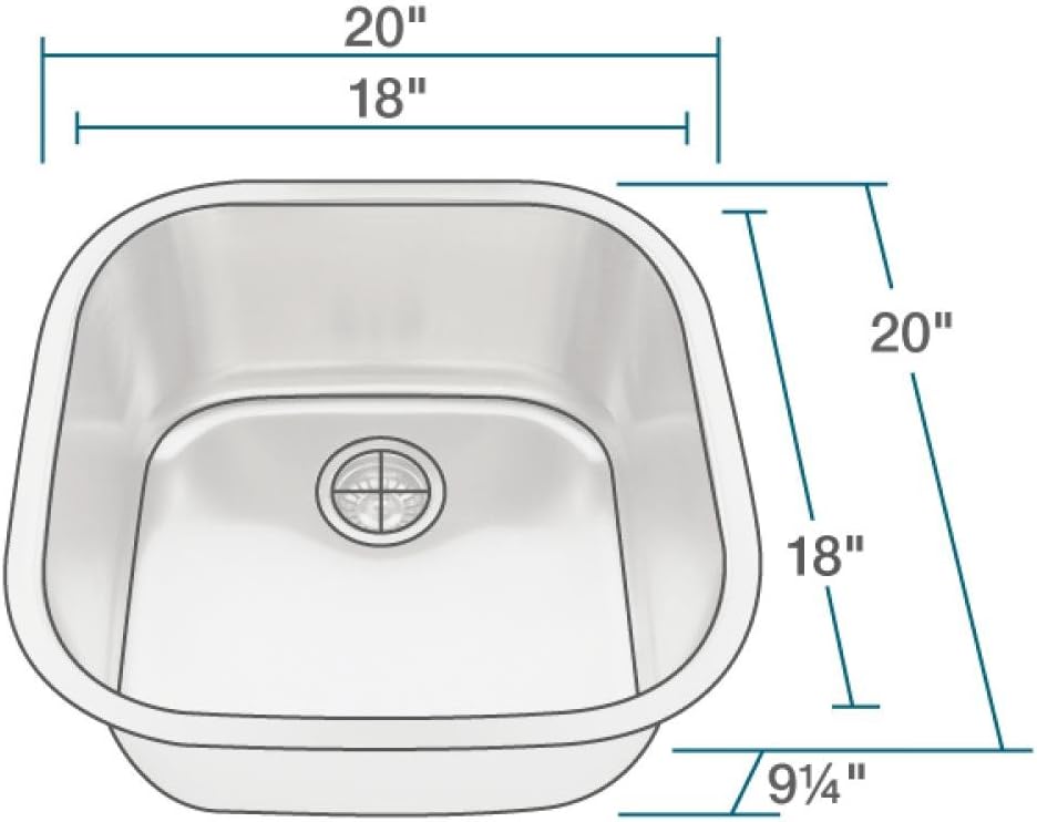 Creative Product MR Direct Stainless Steel 2020-18-ENS Undermount 20 in. Single Bowl Bar SinkEnsemble, 18 Gauge