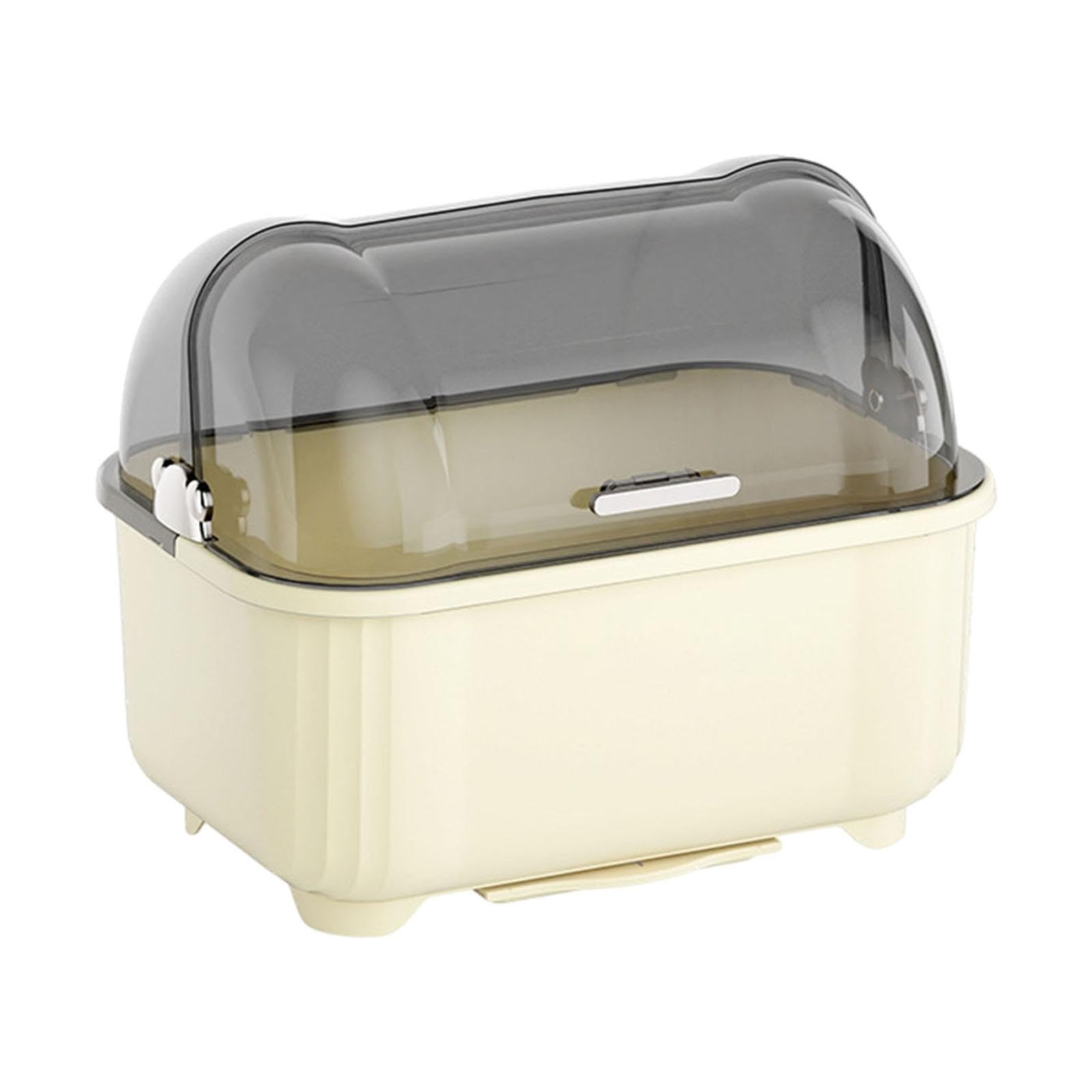 Gralara Escurridor de Platos con Tapa, Resistente al Polvo, Bandeja para secar Platos, Soporte para Tenedores, Tazas y Cuencos, Blanco Lechoso