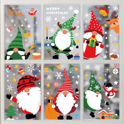 FullJoyHut 12 Feuilles Décoration Noël Sticker Fenetre Gnome Sapin Noël Renne Flocon de Neige PVC Sticker Autocollants Noel Fenêtre Réutilisable pour Porte Vitrine Verre Déco Noël Fête Intérieur Cover