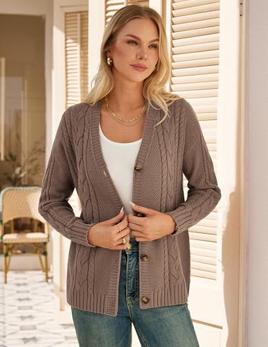 GRACE KARIN Women Cable Knit Cardigan Sweater, Chunky Button Up Sweaters, Long Sleeve Open Front Cardigan4