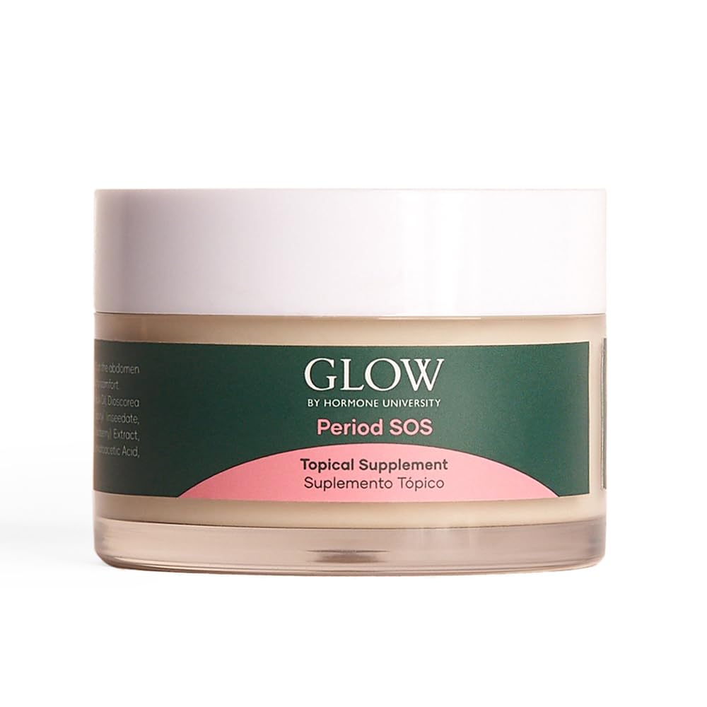 Glow by Hu - Period SOS - Crema de ñame silvestre para el alivio de los síntomas del SPM - Suplemento tópico para la hinchazón y el alivio menstrual - Apoyo al equilibrio hormonal para mujeres