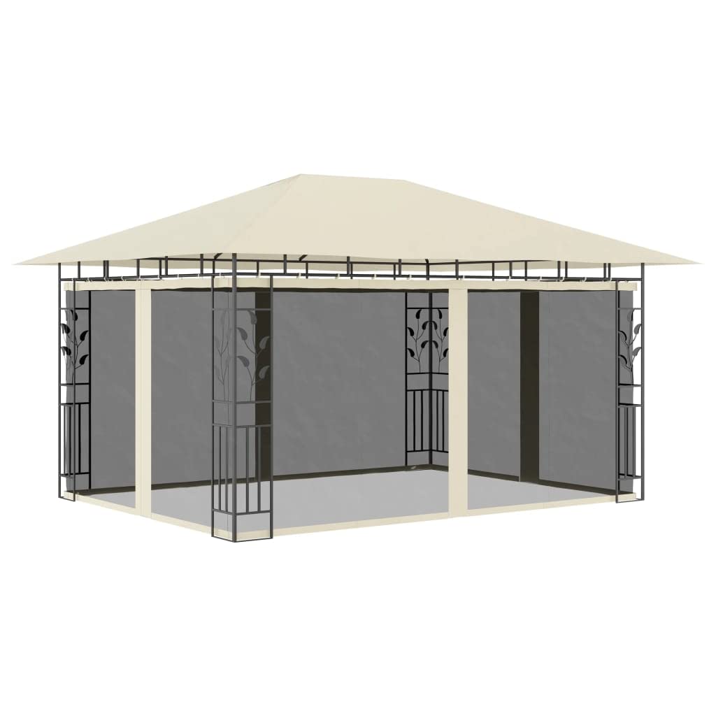 Willood Garten Pavillon mit Moskitonetz & LED-Lichterkette 4x3x2,73m Cremeweiß