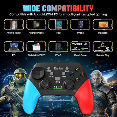 Image of PunnkFunnk G9 Wireless Gaming Controller with Bluetooth & USB Receiver | Gamepad for Android, iOS (Apple Arcade), PC, PS3 /PS4 /PS5 & Nintendo Switch | Dual Stick, Turbo, 10H Playtime