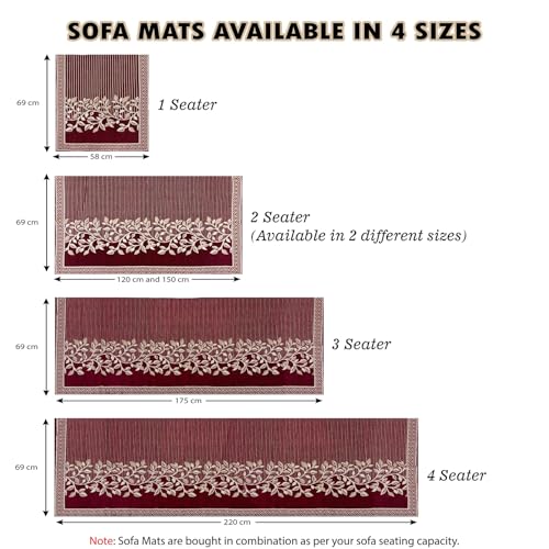 Image of Nendle Superior Velvet Floral Sofa Mat 5 Seater Set Durable Protector for Living Room Mat 3 Seater and 2 Seater, Suitable for L Shape, Sectional and U Shape Sofa (Maroon Pack of 2)