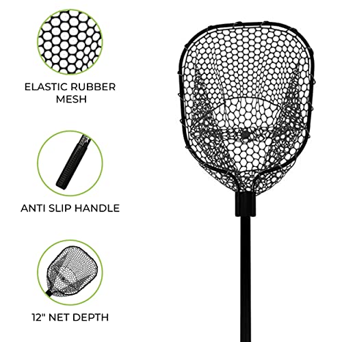 Tackle Hd Telescopic Landing Net, 36 To 57-Inch Long Fishing Net, Fish Net With 12-Inch Deep Rubber Mesh, Fishing Gear And Equipment For Saltwater, Freshwater, Or Fly Fishing, Black #TOP1