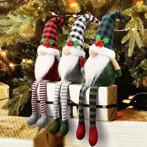 Teeker 3Pcs Christmas Gnomes Plush - Handmade Xmas Gnomes Santa Scandinavian Tomte Ornaments - Buffalo Check Plaid Christmas Gnomes - Christmas Decorations Indoor - Chrismas Gnomes Gifts for Women Cover
