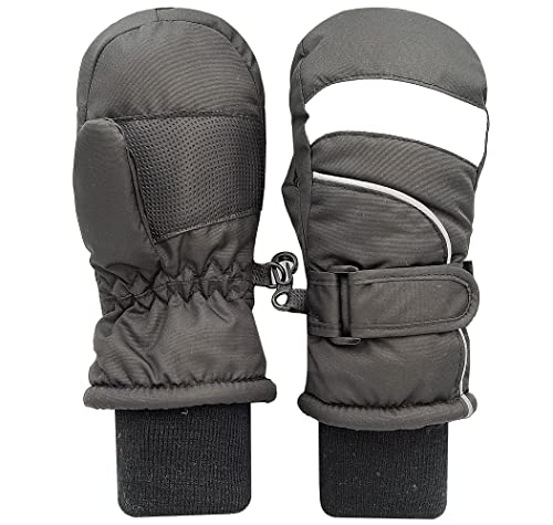 Acazmpar Kids Ski Mittens Waterproof Gloves Winter Warm Snow Gloves for Toddler Children (Black(5-7Y)-A)