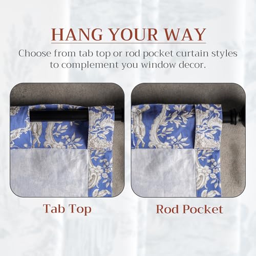 Image of Maison d' Hermine Curtains for Living Room 100% Cotton 50 inchx96 inch (Pack of 1) | 96 inches long Light Filtering Toile Curtains for Windows with Rod and Loop Pockets - Joli Jouy - Blue