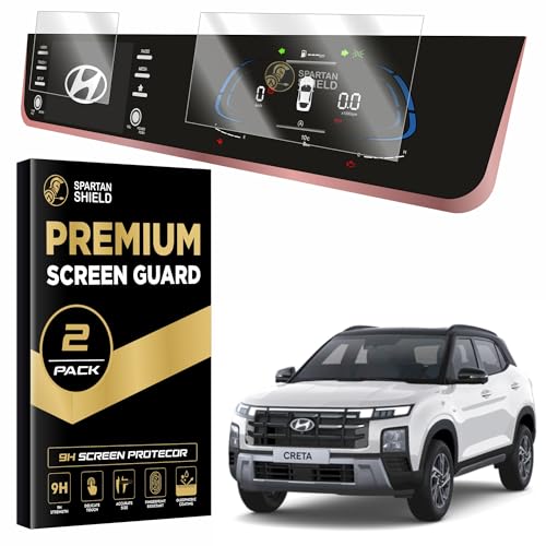 Image of Spartan Shield Screen Guard COMBO For HYUNDAI CRETA 2024 FACELIFT | 8 Inch INFOTAINMENT + 10.25 INSTRUMENT CLUSTER + AC Panel Protector | S SO Optional | Car Display Accessories [Not Tempered Glass] (8 inch INFO + 10.25 MID [Glossy])