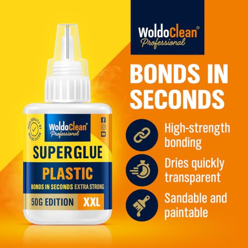 Image of WoldoClean Super Glue for Plastic 50g for Instant Strength - Waterproof, Heat-Resistant, Clear Glue with Precise Nozzle