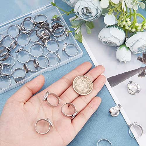 Beebeecraft 40Pcs/Box Stainless Steel Ring Bezel Blanks 12mm Cabochon Base Setting Flat Round Pad Ring Base Findings for Ring Making (Silver Color) - Image 3