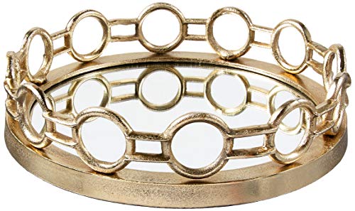 ZUCCOR 15 Athens Round Serving Tray With Mirror Made with Cast Aluminum in ANTIQUE BRASS PLATED Ornate Decorative Tray Jewelry Holder - 123 x 123 x 34