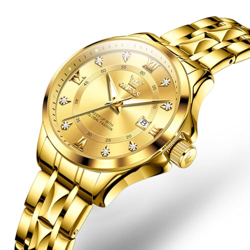 Elegant OLEVS Women's Gold Watch - Waterproof Analog Quartz with Diamond Accents, Adjustable Stainless Steel Band, and Easy-to-Read Roman Numerals - Image 9