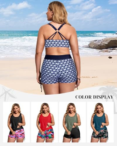 Holipick Plus Size Tankini Swimsuits - Women 3 Piece Bathing Suits Tummy Control with Shorts Tank Top with Sports Bra3
