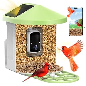 Bird Feeder with Camera Solar Powered, Newest AI Identify Smart Bird Feeder Camera,1080P HD Color Vision Bird Camera Feeder, Auto Capture Bird Video, Motion Detection Wireless Bird Camera, 64G Card