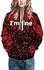 OLIPHEE Mens Hoodies Full 3D Printed Graphic Sweatshirt Athletic Breathable Fashion Pullover with Pockets Black Red fine XXL/3XL #3