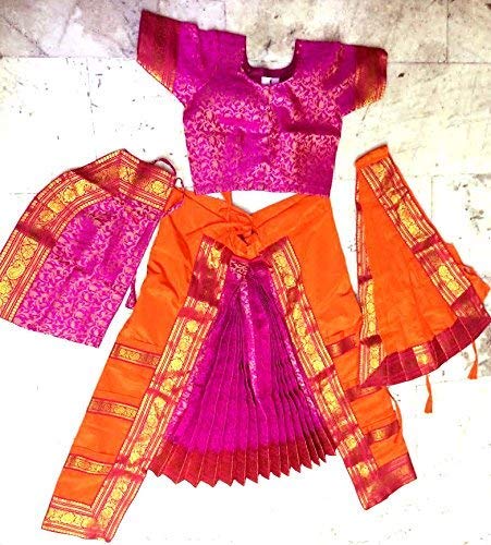Image of BHARATANATYAMWORLD Bharatnatyam Readymade China Silk for Fancy Dress /Costume Competitions /School Events /Annual Functions
