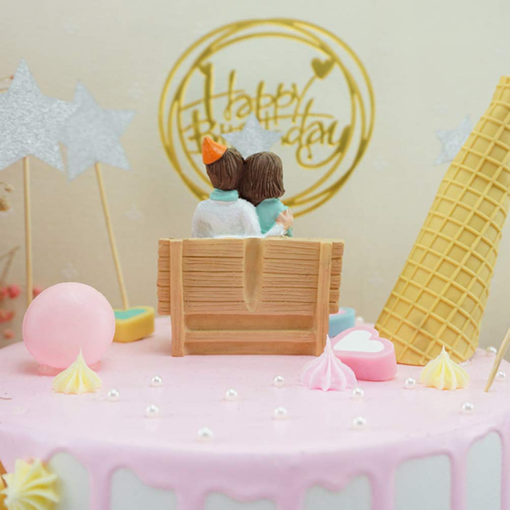 Résine Couple Cake Topper Miniature Couple Figurines Amant sur Banc Statue Figure Fée Jardin Ornement pour Dollhouse Micro Paysage Bonsaï Décor