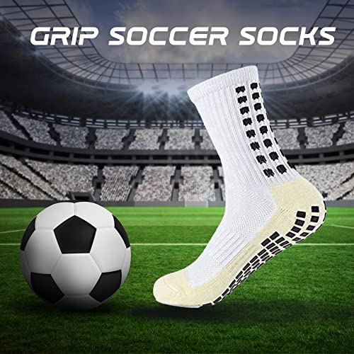 Yufree Men's Soccer Socks Anti Slip Grip Pads For Football Basketball, 4 Pair (White) #TOP3