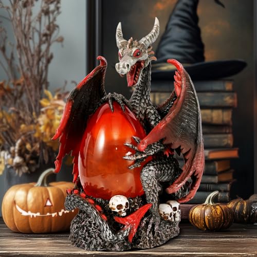 Sculpture de dragon de feu en globe d'eau premium avec socle crâne finement ciselé - 2
