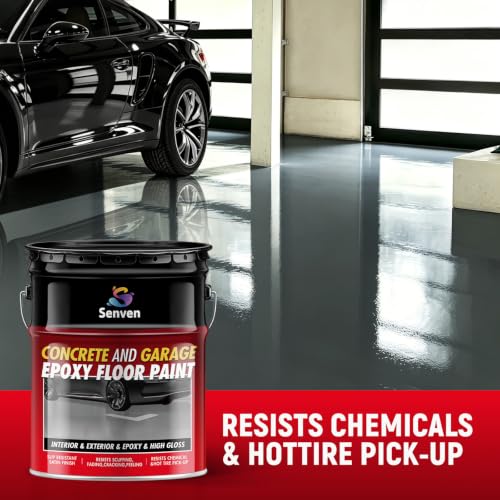 Pintura Epóxica para Piso SENVEN 512oz, Autonivelante para Concreto y Garage, Alto Brillo Gris Oscuro, Interior miniatura 3