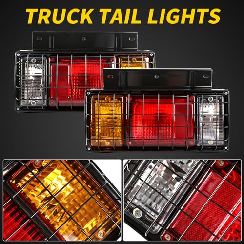 Image of Tail Light Bar Kit with Iron Net Protection for Isuzu NPR NPR-HD NQR NRR 2011-2025, FRR 2012-2025 Replace 8-11562-588-0 8971144400 Rear Truck Tail Lamp Lights, Halogen With Bulbs