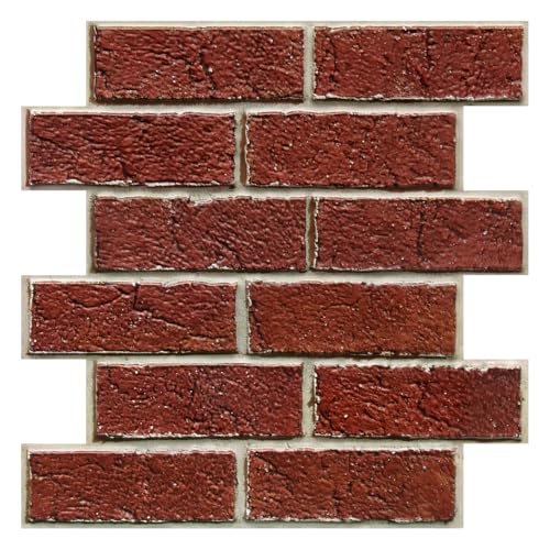 COMSTICKC Paneles de Pared 3D Autoadhesivos Ladrillo Rojo, 10 Piezas, 30 x 30 cm, 3D Ladrillo Papel Pintado Adhesivos, PVC 3D Decorativo Panel de Pared para Salón Oficina Cocina,Impermeables