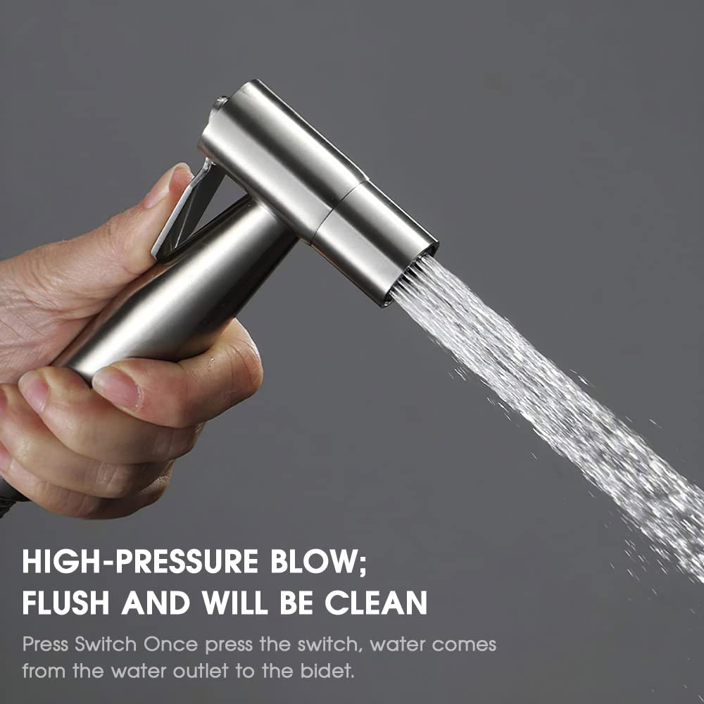 Bidet słuchawka prysznicowa do WC – ręczny zestaw rozpylacza bidetowego z zaworem T G1/2", wężem i uchwytem – srebrny