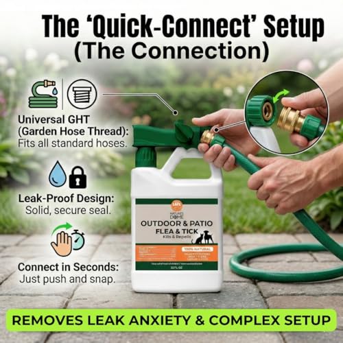 Image of Outdoor Flea & Tick Spray for Yard - Nature's Dome 32 oz Hose-End | Attaches to Any Garden Hose to Treat Lawn, Grass & Patio | Kills & Repels Fleas, Ticks and Mosquitoes | Cinnamon Oil, Plant-Based