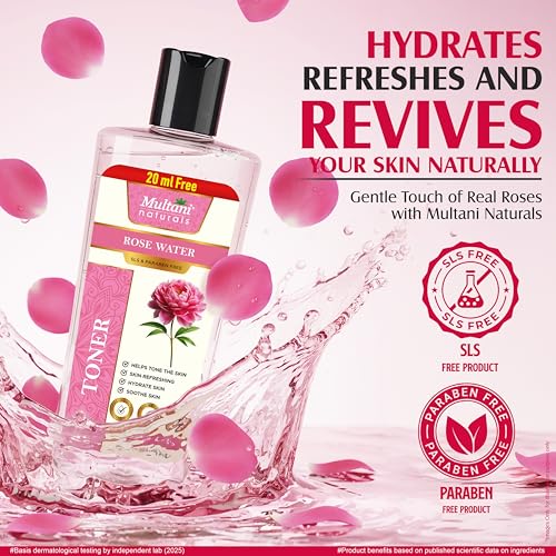 Image of Multani Naturals Rose Water Face Toner 270 ml (Pack of 2) | For Oily, Acne Prone, Dry Skin | Pore Tightening & Glowing Skin | Fades Blemishes, Brightens & Smoothens | Women & Men | SLS & PARABEN FREE