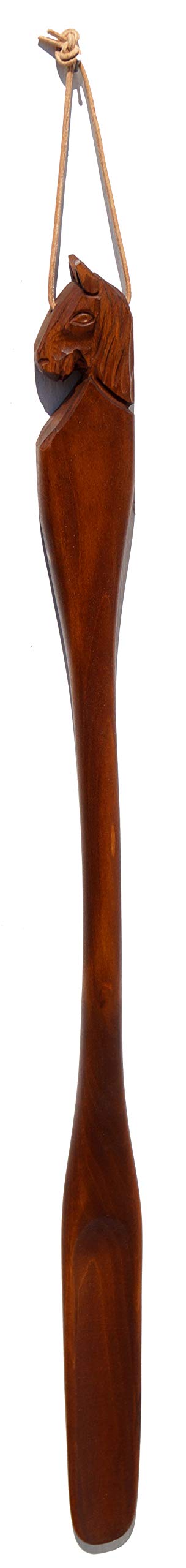 Holzschuhlöffel,70 cm, Schuhlöffel mit Pferdekopf dunkel, Das Original (geschütztes Design) mit Garantie,Schuhanzieher lang, Holzschuhanzieher lang